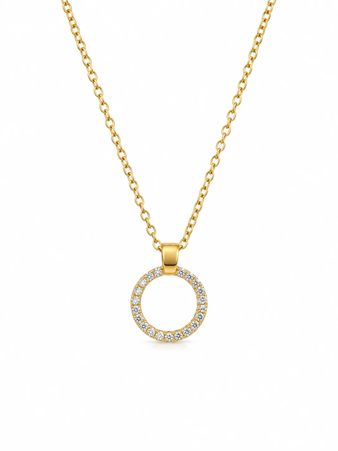 Colar Círculo Cravejado em Aço Inoxidável Dourado
