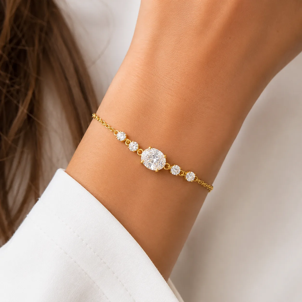 Pulseira Elegance Cristal em Aço Inoxidável Dourado — foto 2