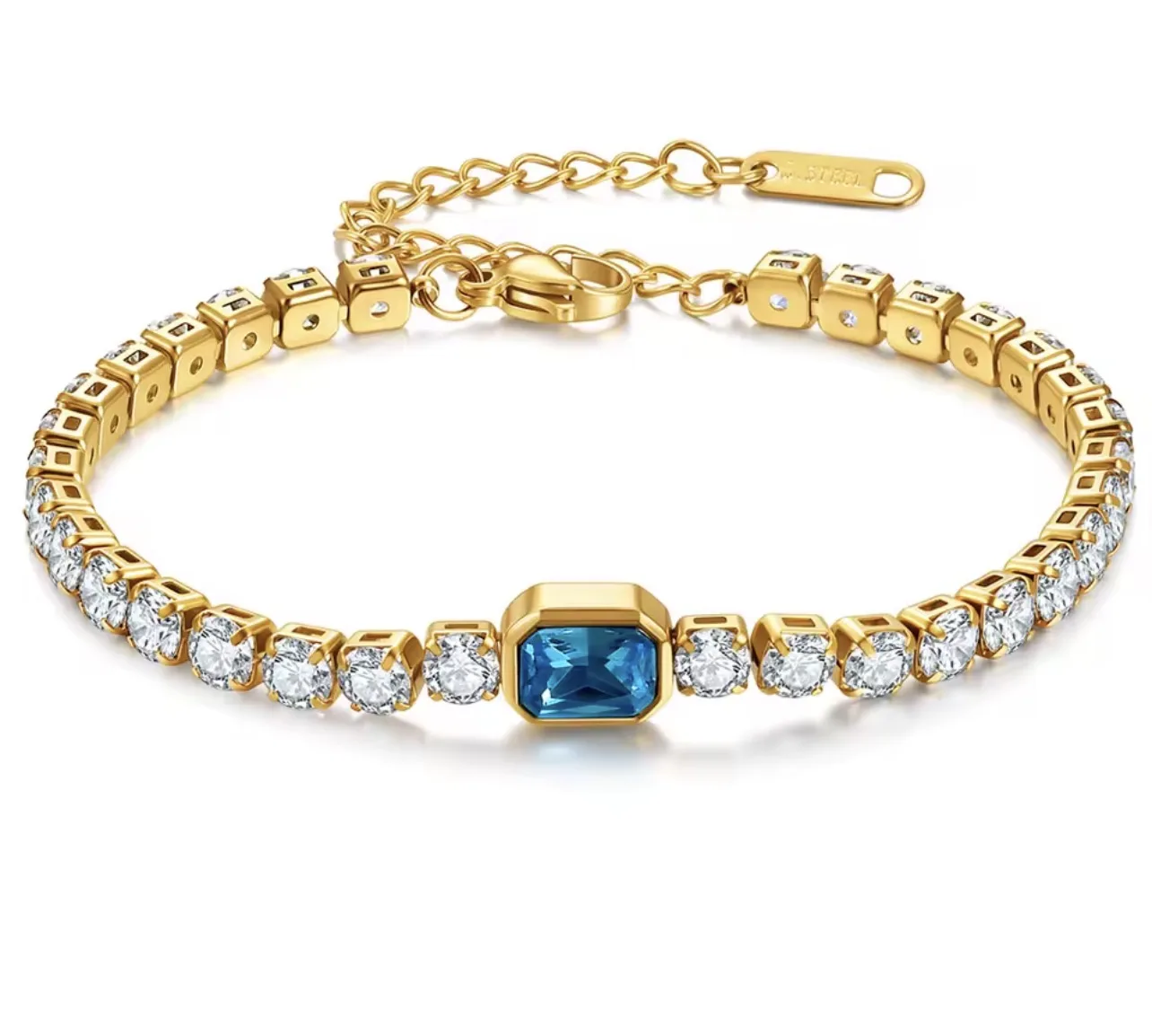 Pulseira Esmeralda Azul em Aço Inoxidável com Zircónias