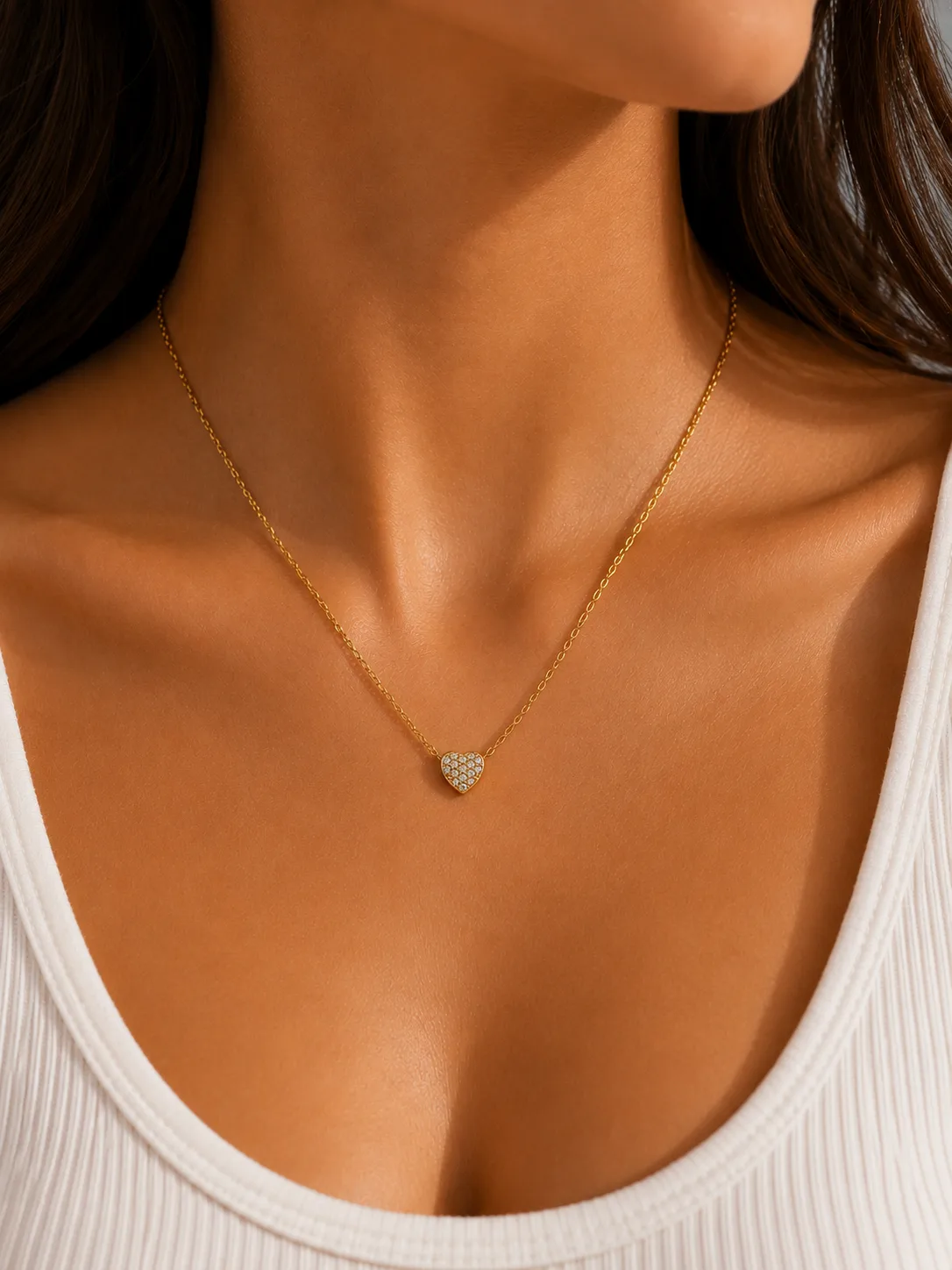Colar Coração Brilhante em Aço Inoxidável Dourado — foto 2