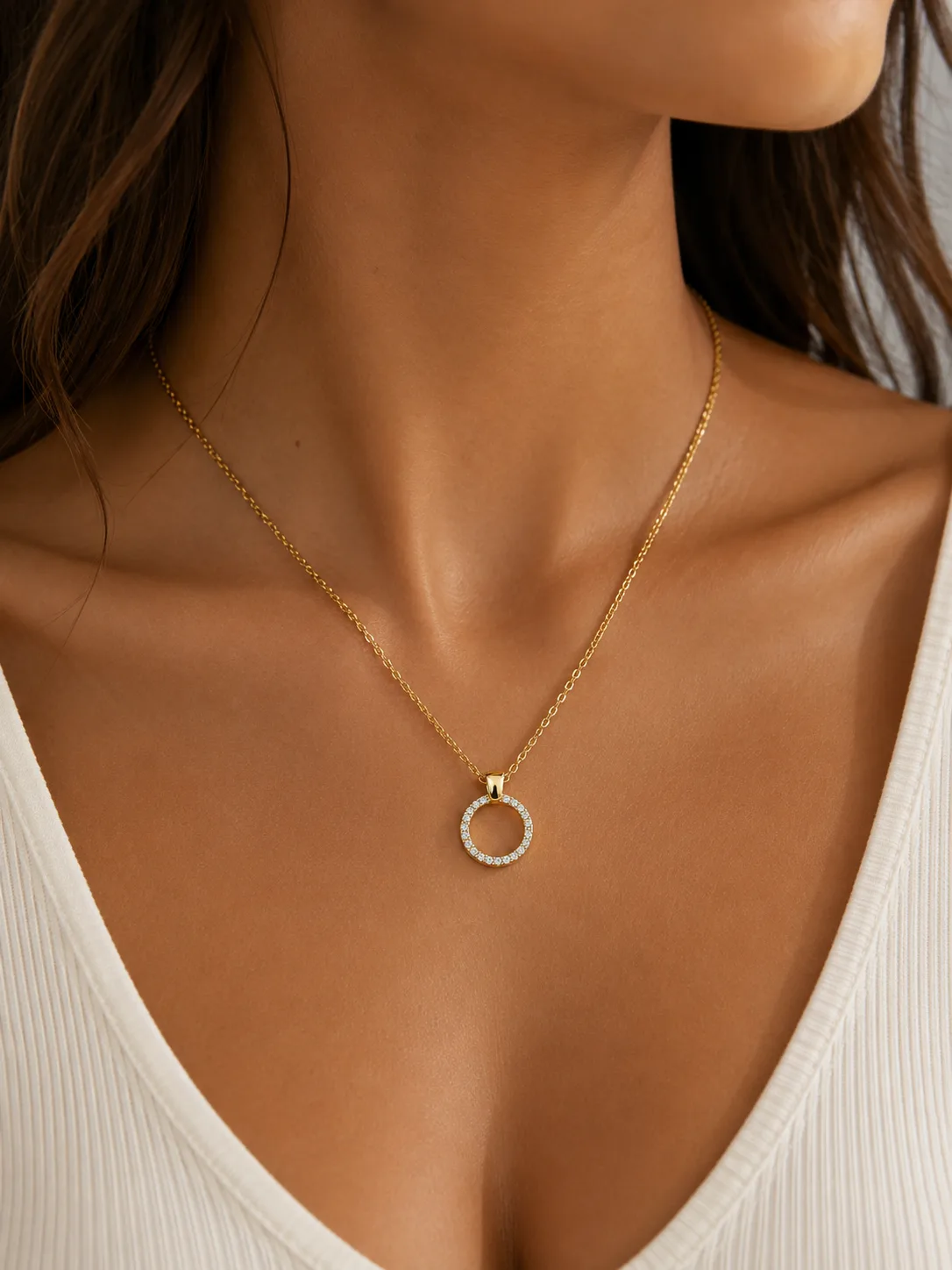 Colar Círculo Brilhante em Aço Inoxidável Dourado — foto 2