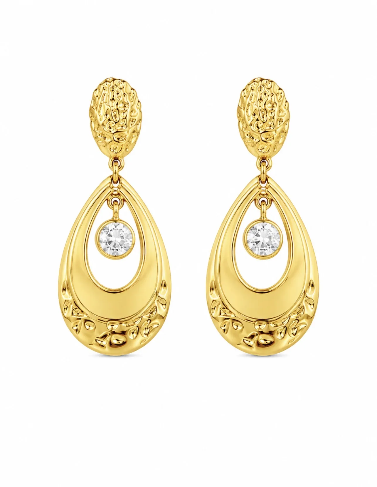 Brinco Gota Dourado com Pedra Cristal