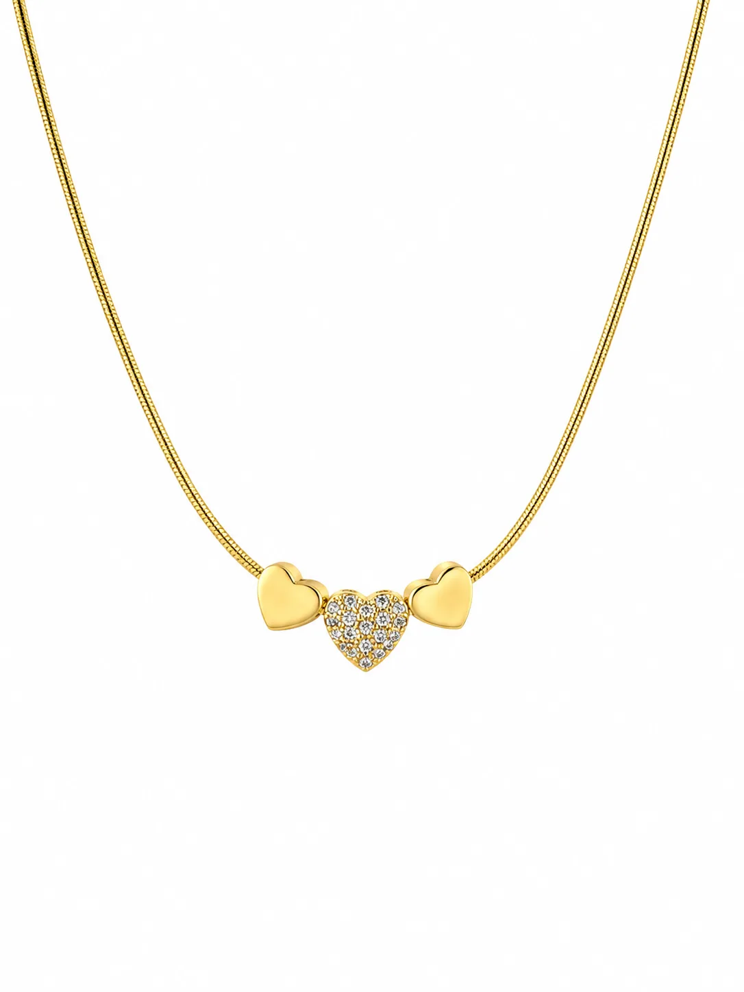 Colar Três Corações Dourado em Aço Inoxidável