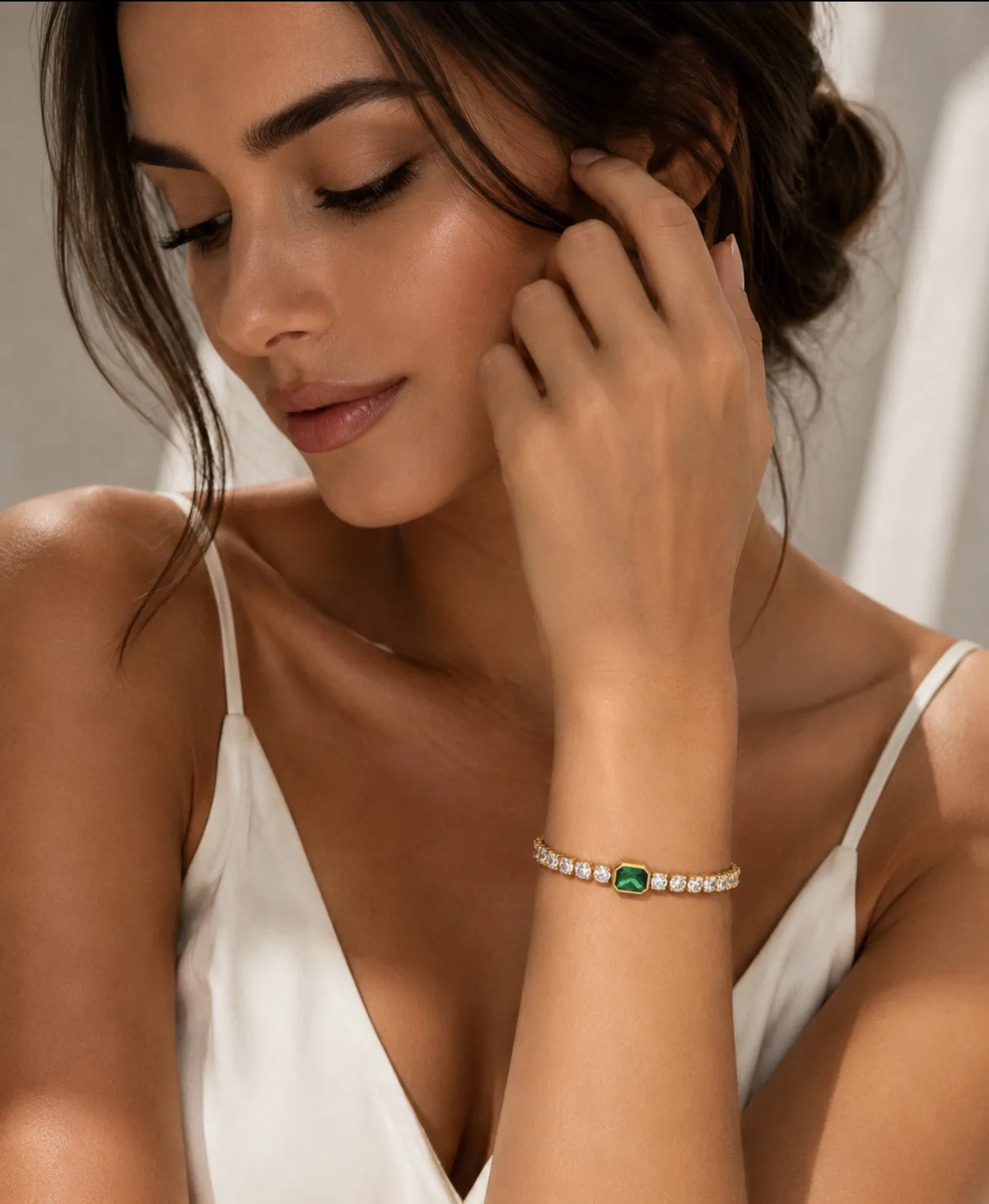 Pulseira Esmeralda Verde em Aço Inoxidável com Zircónias — foto 2