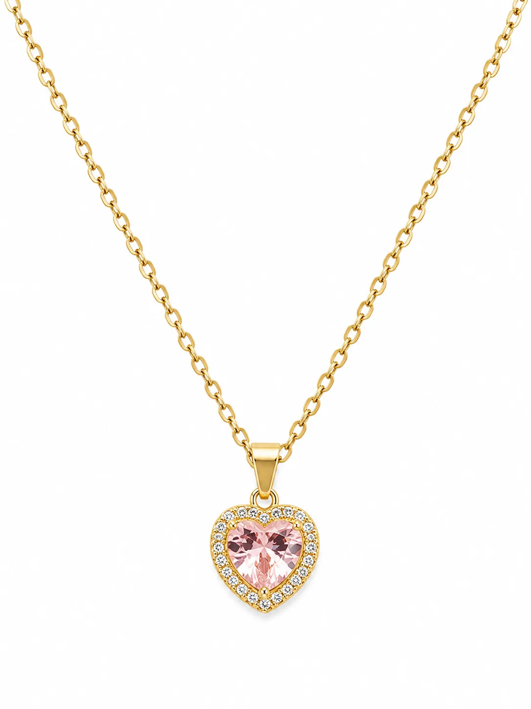 Colar Coração Rosa em Aço Inoxidável Dourado
