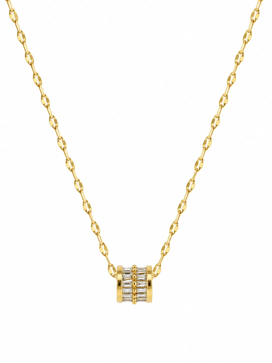 Colar Cilindro Cravejado Dourado em Aço Inoxidável