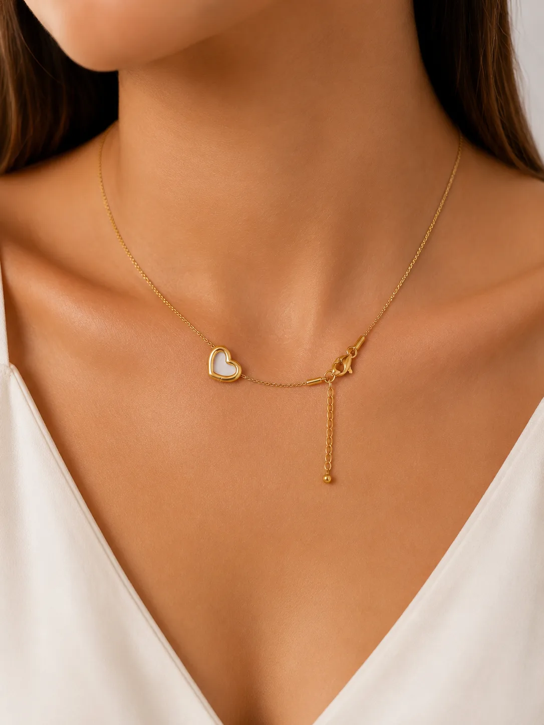 Colar Coração Elegance Branco em Aço Inoxidável Dourado — foto 2