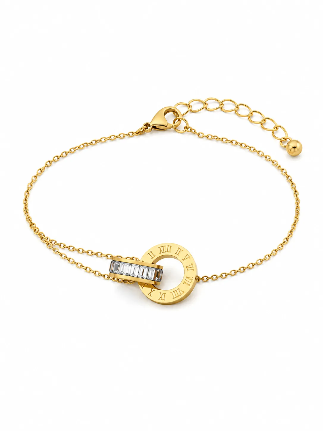 Pulseira Elegance Romana com Cristais em Aço Inoxidável