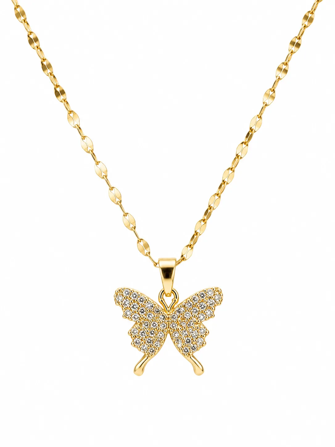 Colar Borboleta Brilho Dourado em Aço Inoxidável