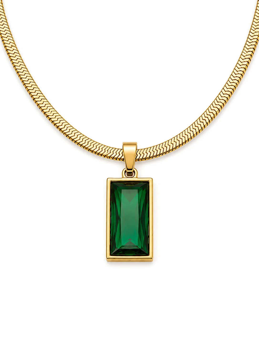 Colar Esmeralda Elegance em Aço Inoxidável Dourado