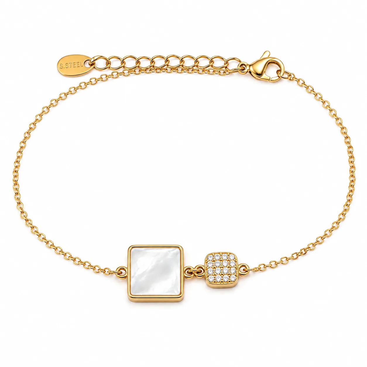Pulseira Elegance Madrepérola em Aço Inoxidável Dourado