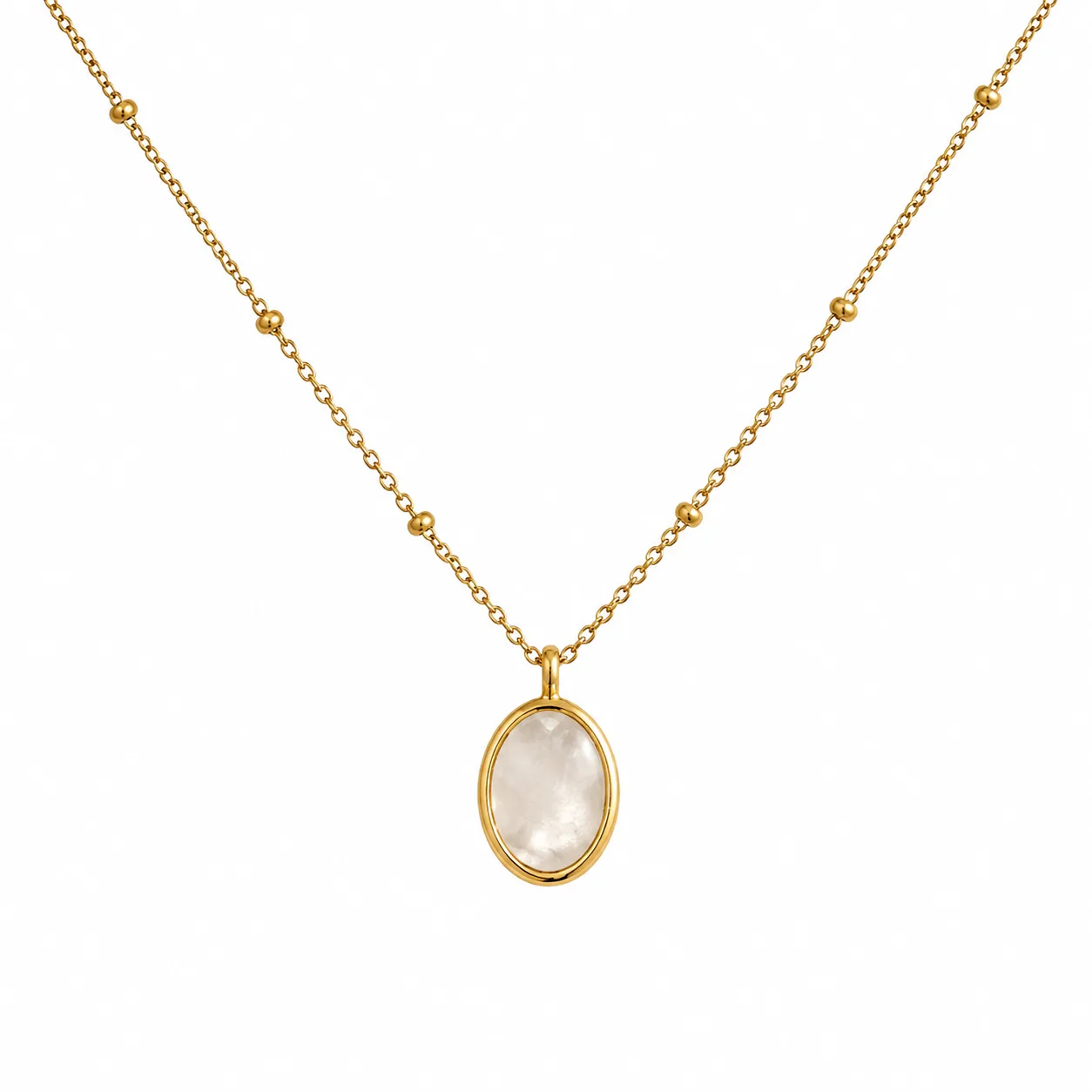 Colar Aurora Oval em Aço Inoxidável Dourado com Pedra Madrepérola