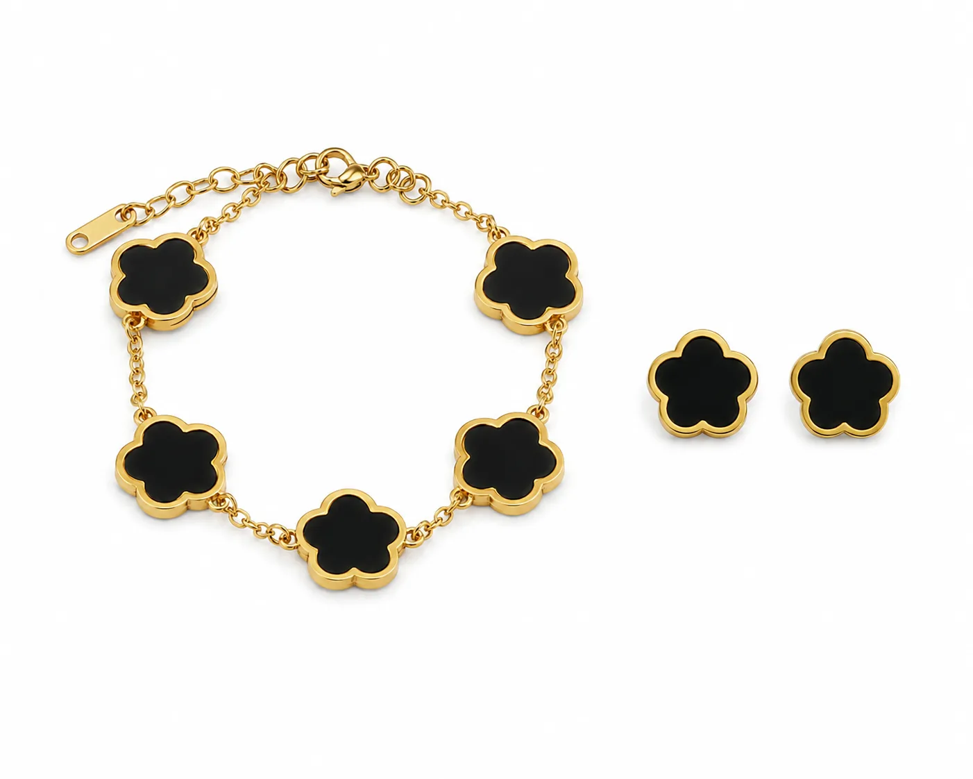Conjunto Flor Black em Aço Inoxidável Dourado