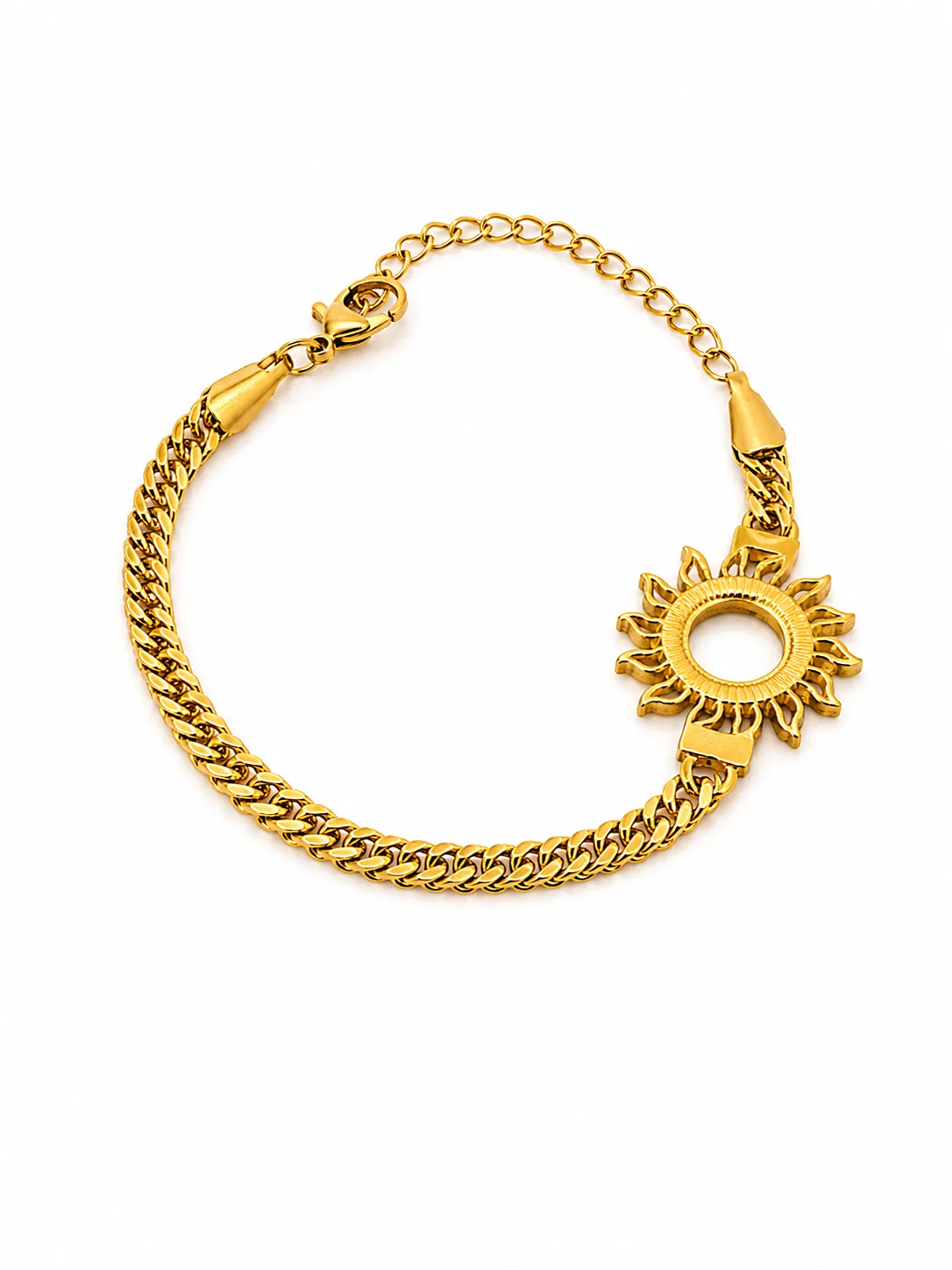 Pulseira Sol Radiante Dourada em Aço Inoxidável