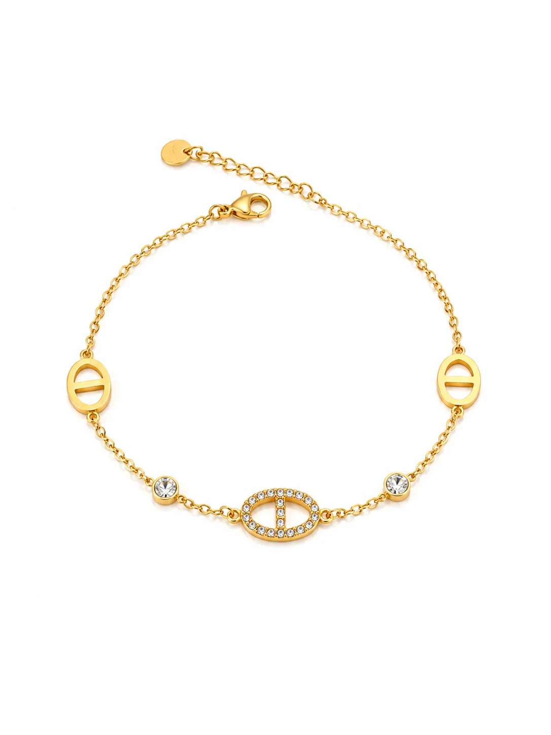 Pulseira Elegance Cristal Dourada em Aço Inoxidável