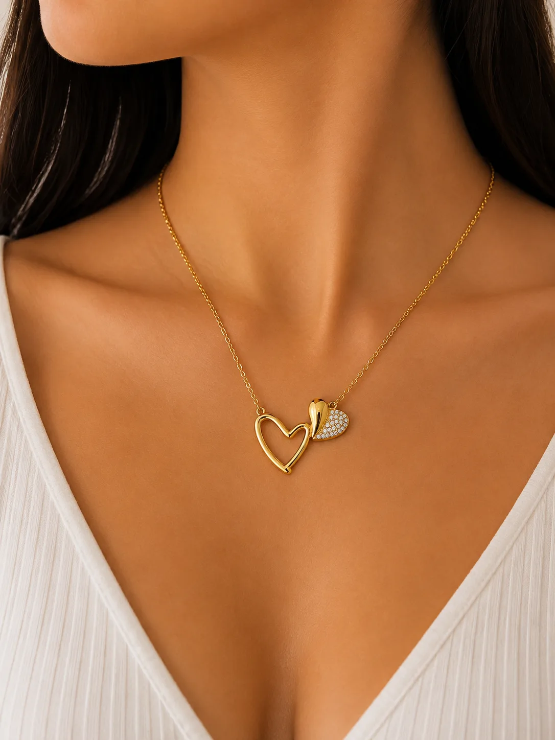 Colar Corações Brilho em Aço Inoxidável Dourado — foto 2