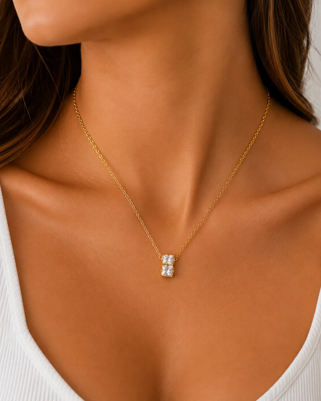 Colar Duplo Cristal em Aço Inoxidável Dourado — foto 2