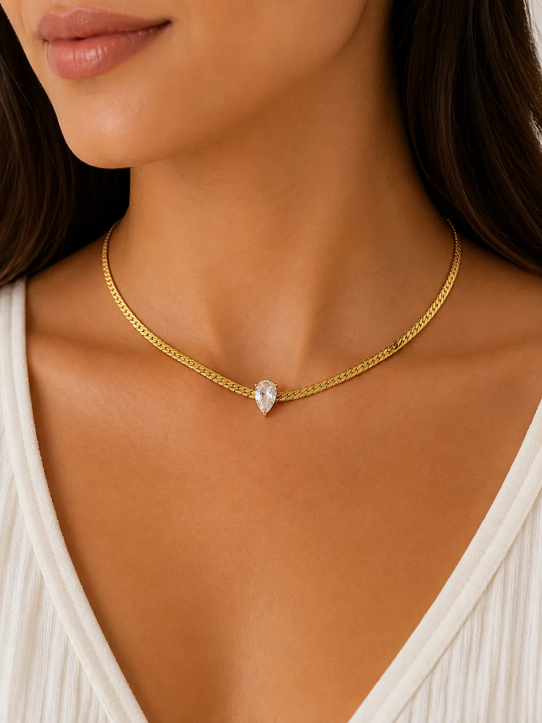 Colar Gota Crystal em Aço Inoxidável Dourado — foto 2