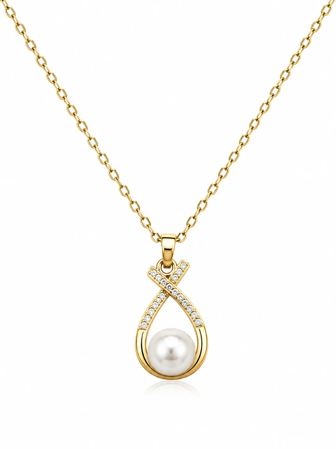 Colar Gota com Pérola em Aço Inoxidável Dourado