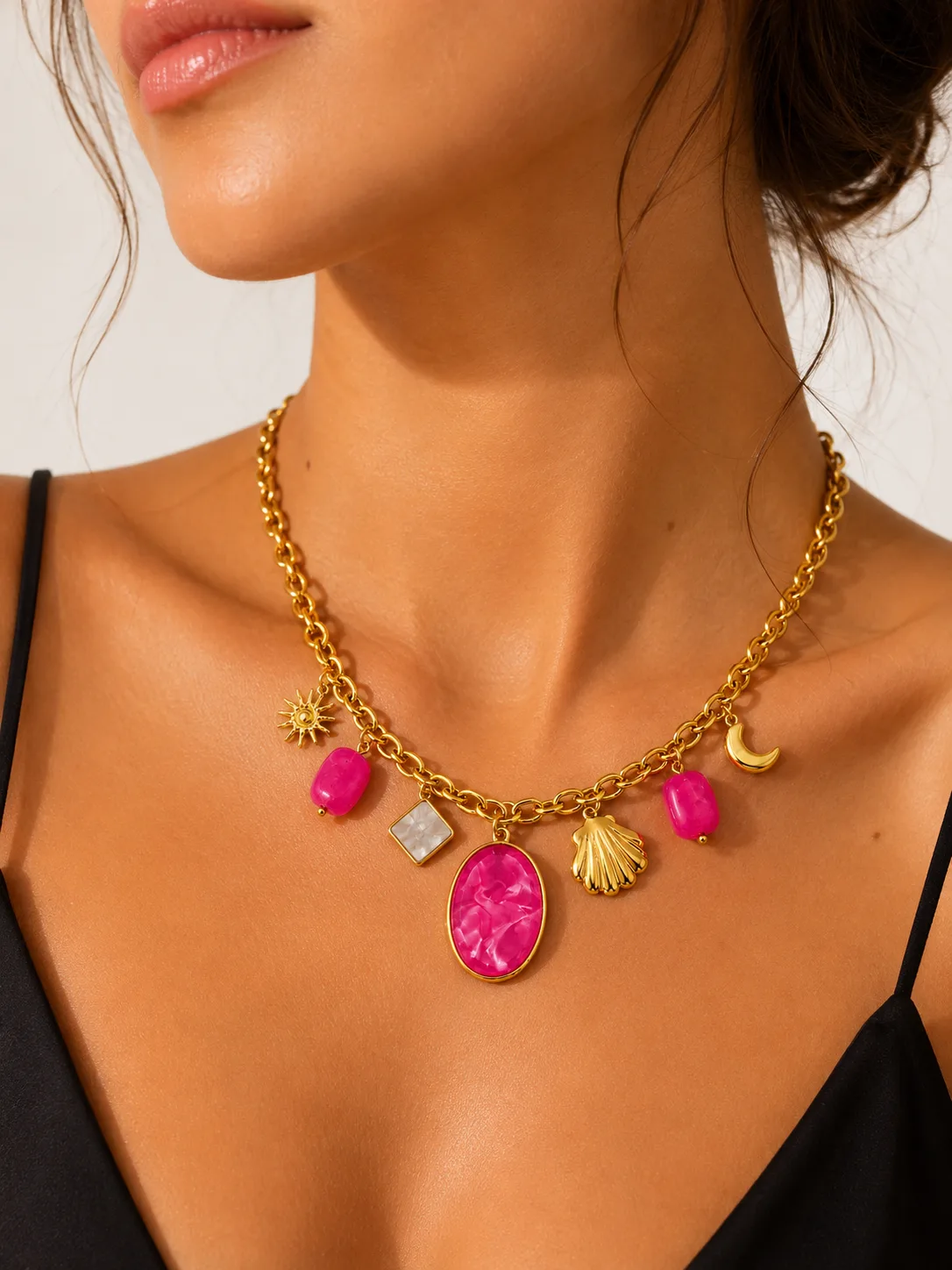 Colar Charms Rosa Dourado em Aço Inoxidável — foto 2